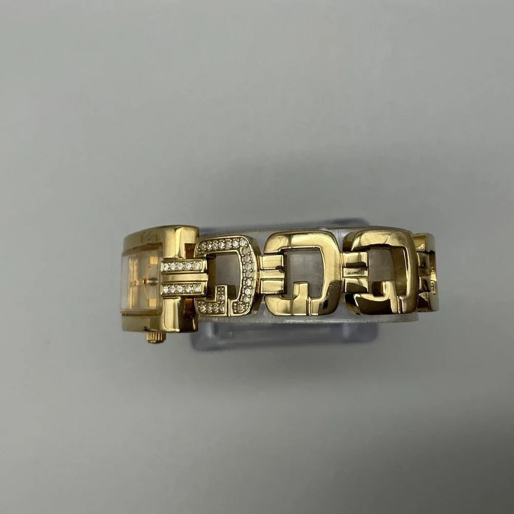 Guess L10644L1 Womens Watch 18mm Gold Tone Logo G Band New Battery 7.5